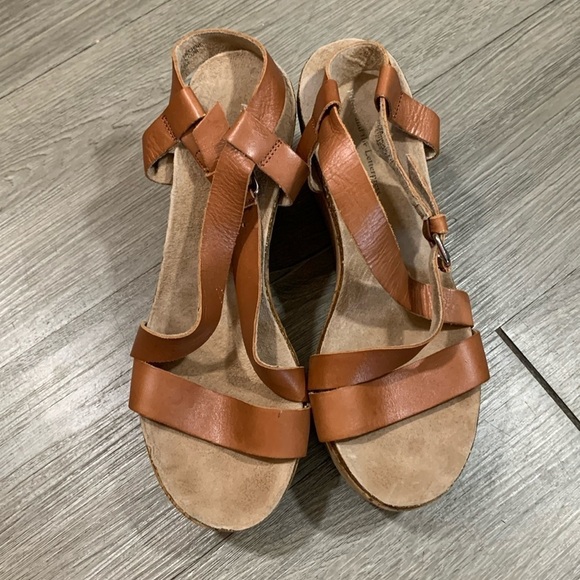 Pilcro & the Letterpress Anthropologie Brown Leather Strappie Wedge Sandals - Picture 1 of 10